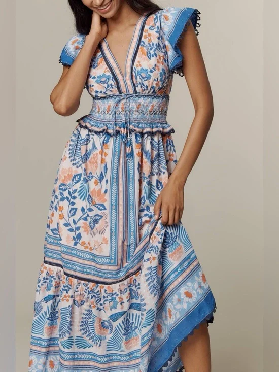 Farm Rio x Anthropologie Ruffle-Sleeve Smocked Maxi Dress - Picture 2 of 3